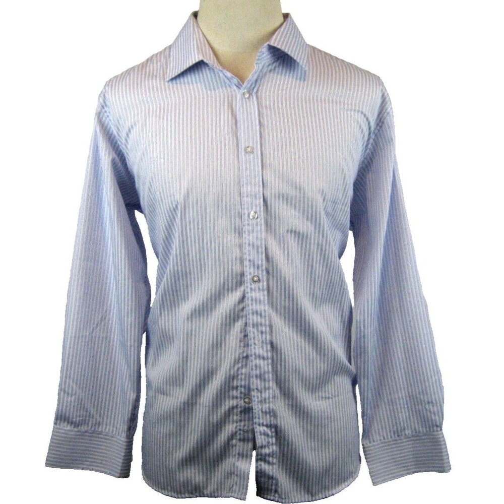 Mens Alberto Cardinali Cotton LS Blue Stripe Casual Shirt sz 17/17.5-34/35